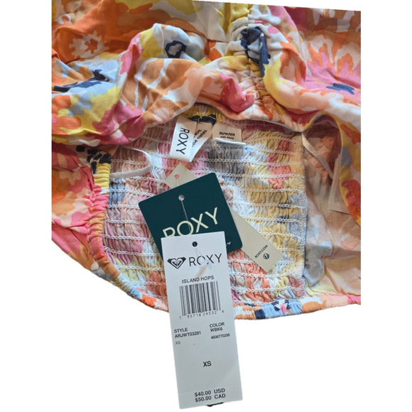 Women's Roxy Island Hops Floral Halter Top XS White Pink Strapless Tube Top - Picture 4 of 6